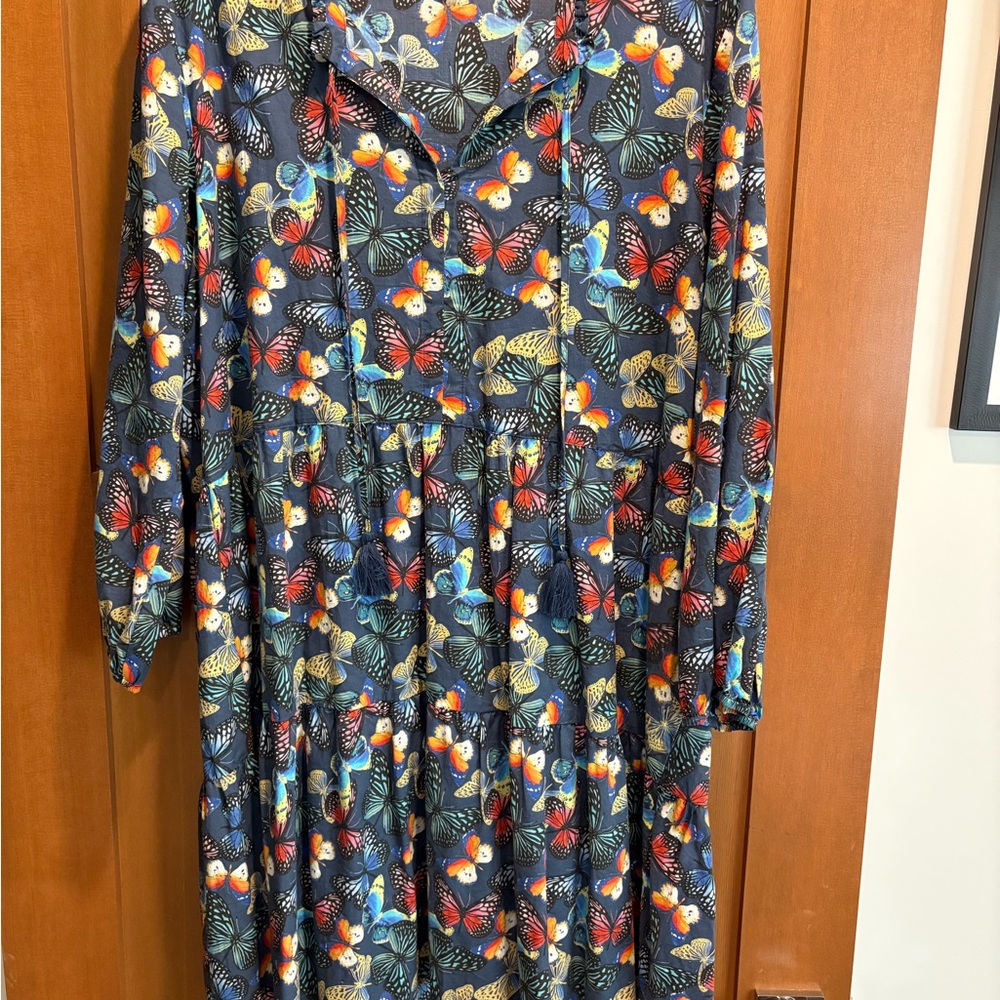 Johnny Was Multicolor Butterfly Print Dress with Slip